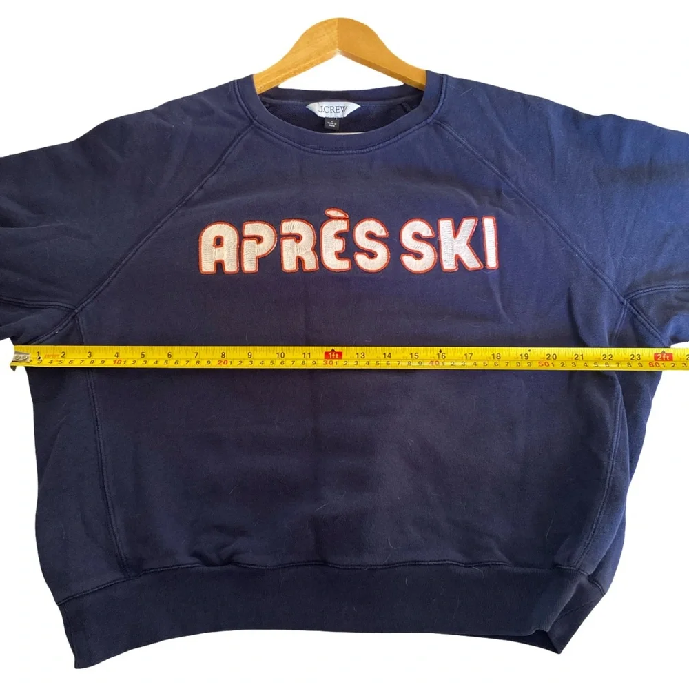 J.Crew Apres Ski Sweatshirt Women’s L‎ Navy Embroidered Pullover 100% Cotton